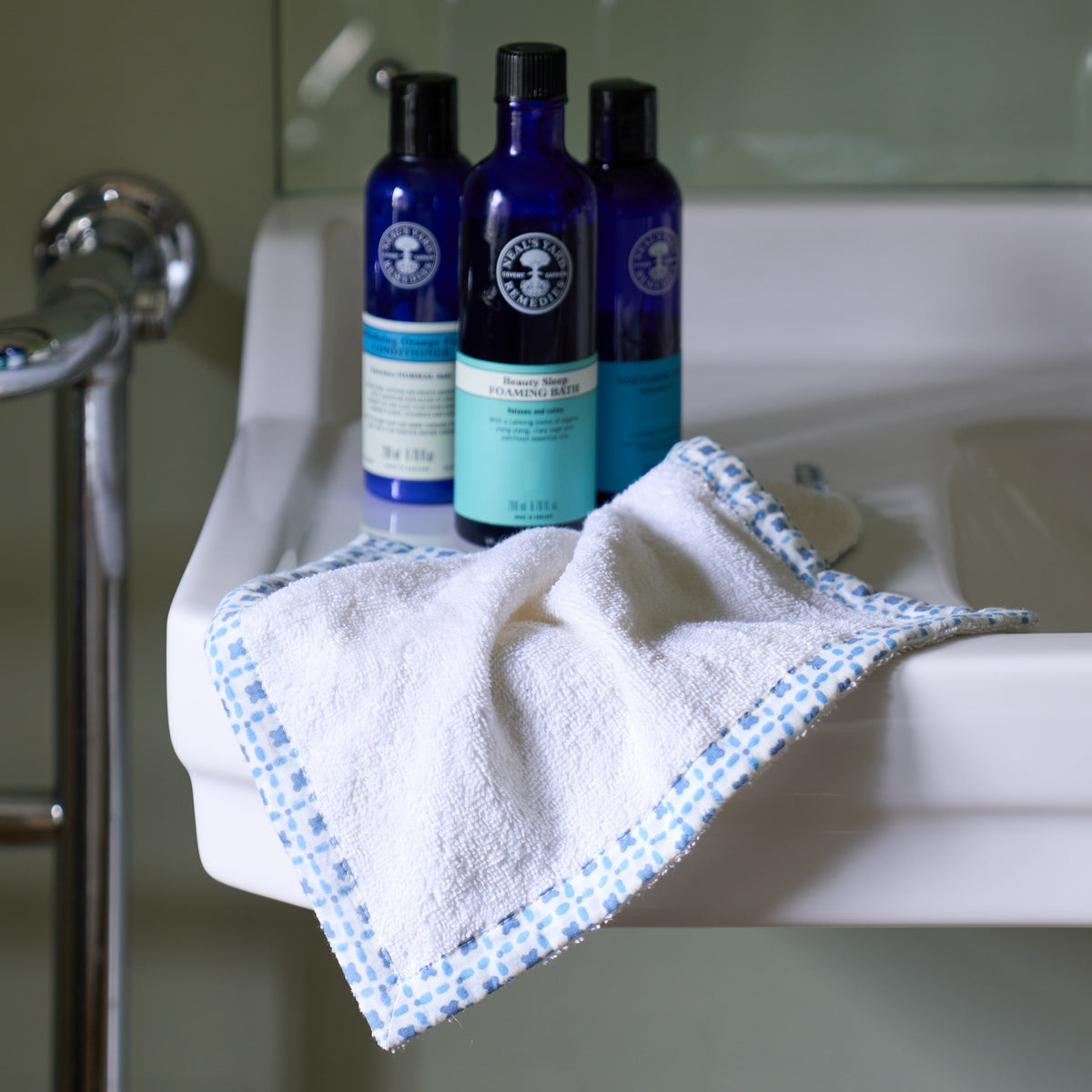 Toweling flannel with block print cotton border