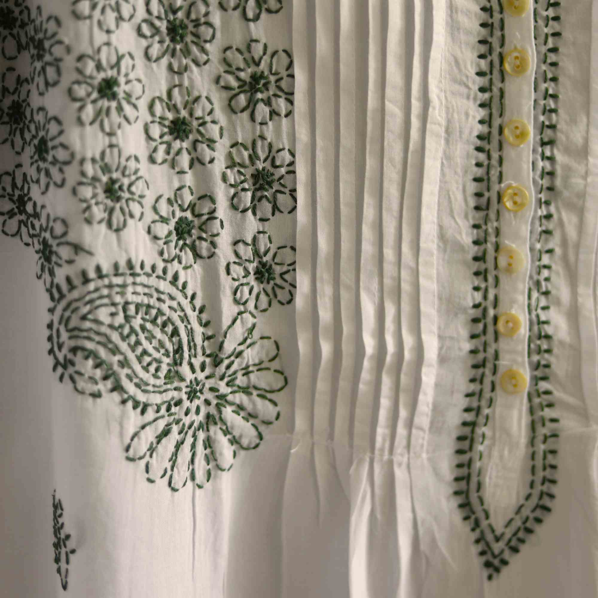 Long Sleeved Kaftan Nightie - Moss Green Embroidery