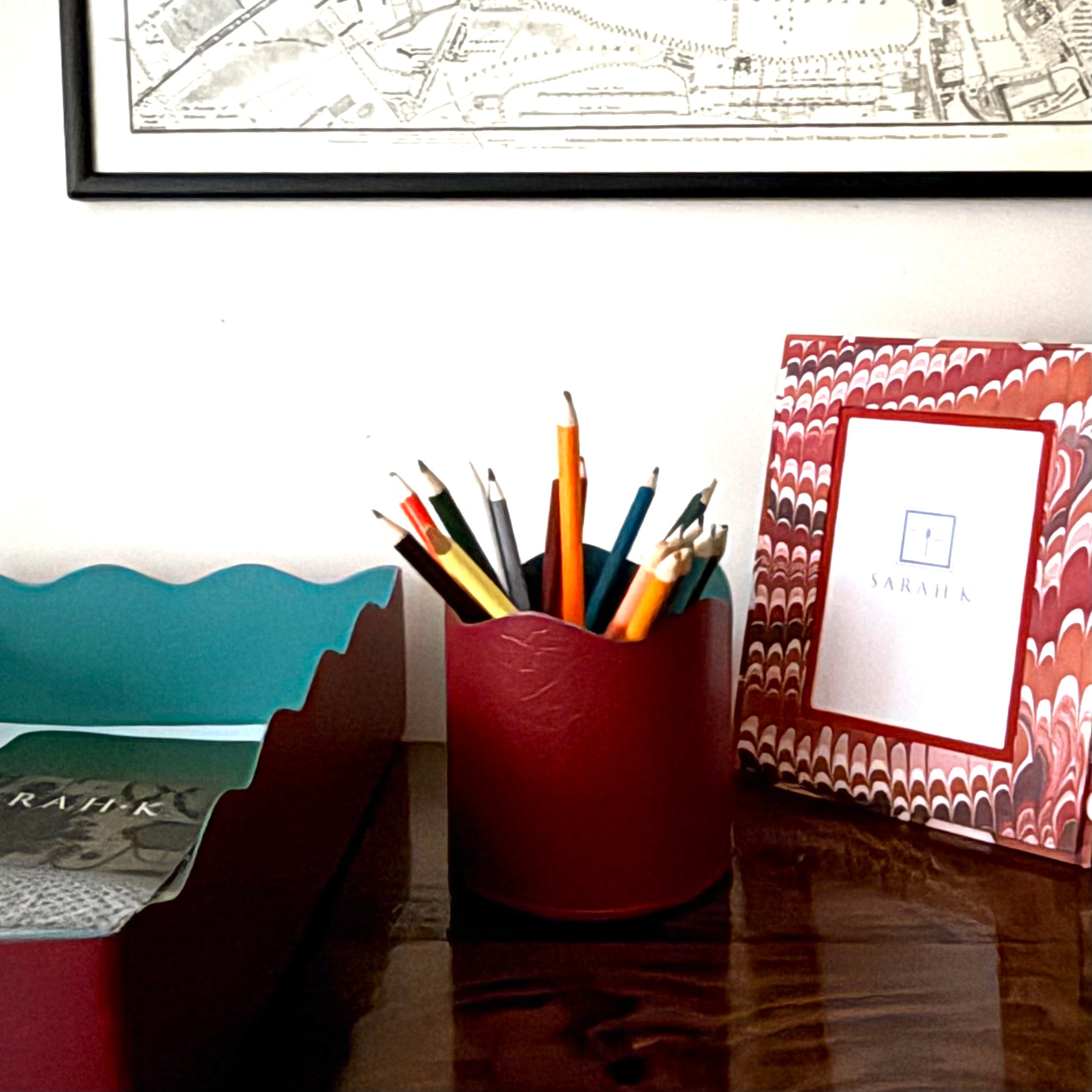 Toleware Paper Tray - Chilli and Teal