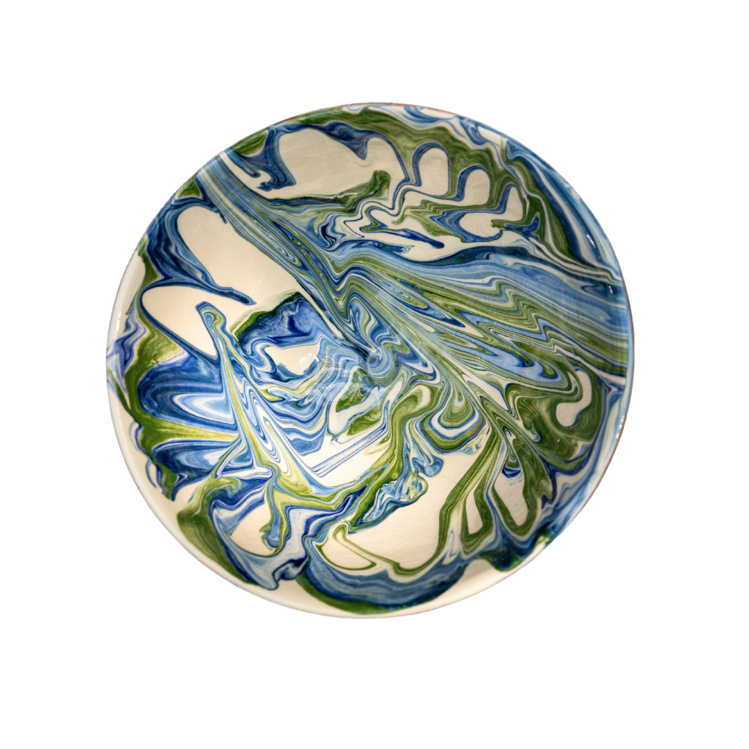 Large Blue and Green Marbled Salad Bowl