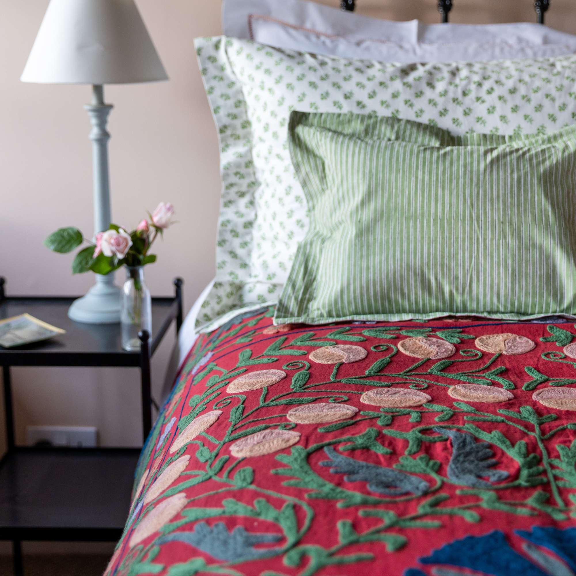 large red embroidered suzani