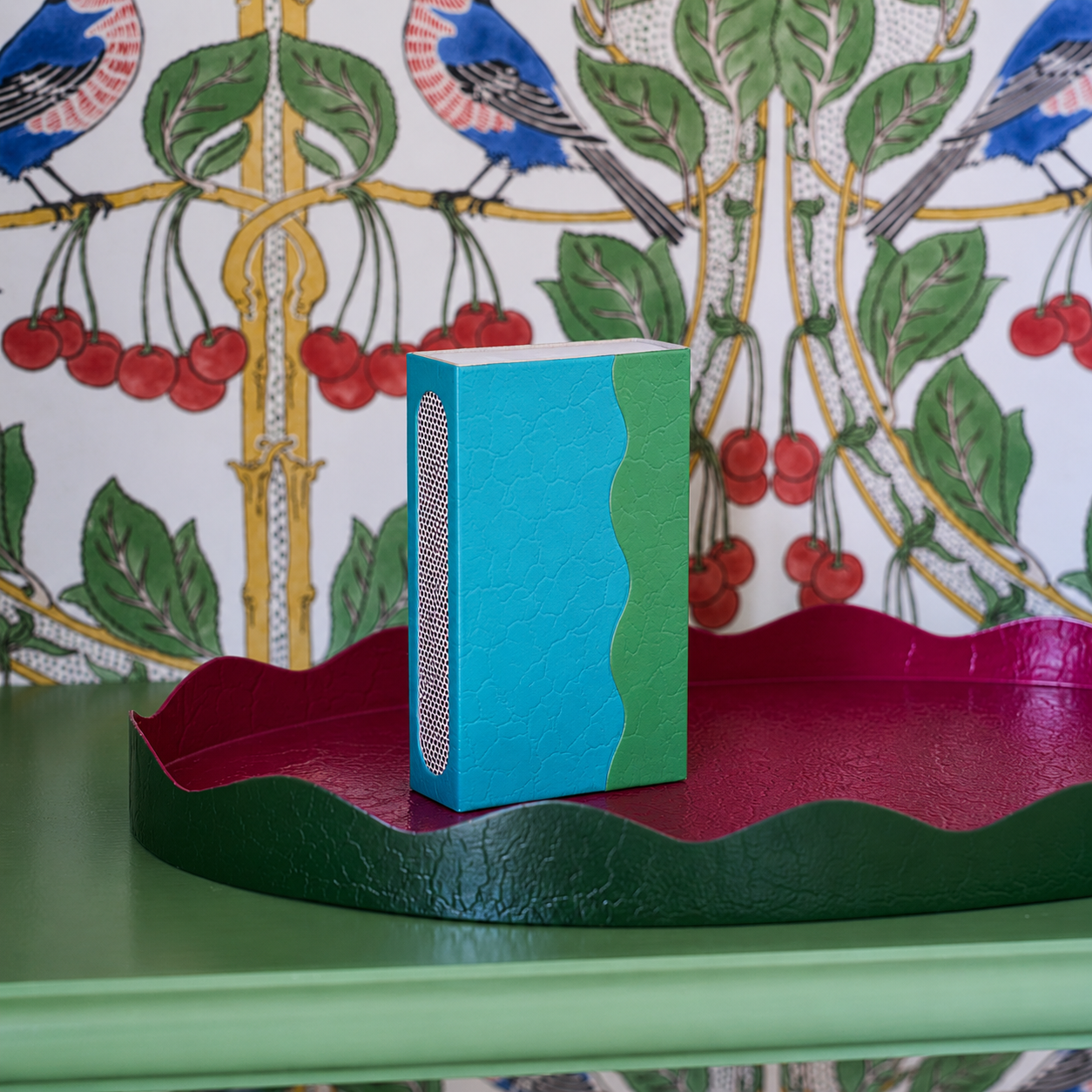 Toleware Matchbox Cover - Sky Blue & Piquant Green