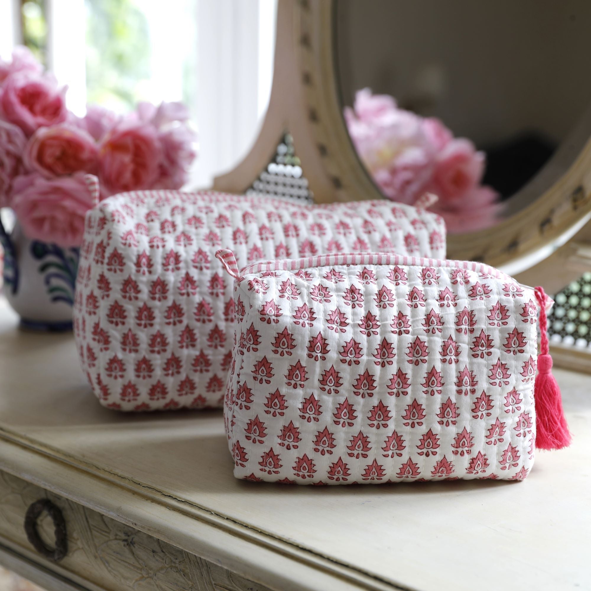 Pink Pomily Quilted Wash Bag