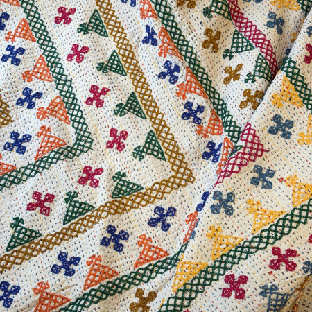 LARGE KANTHA BEDSPREAD - GOLD, BLUE, PINK, GREEN, ORANGE, PURPLE
