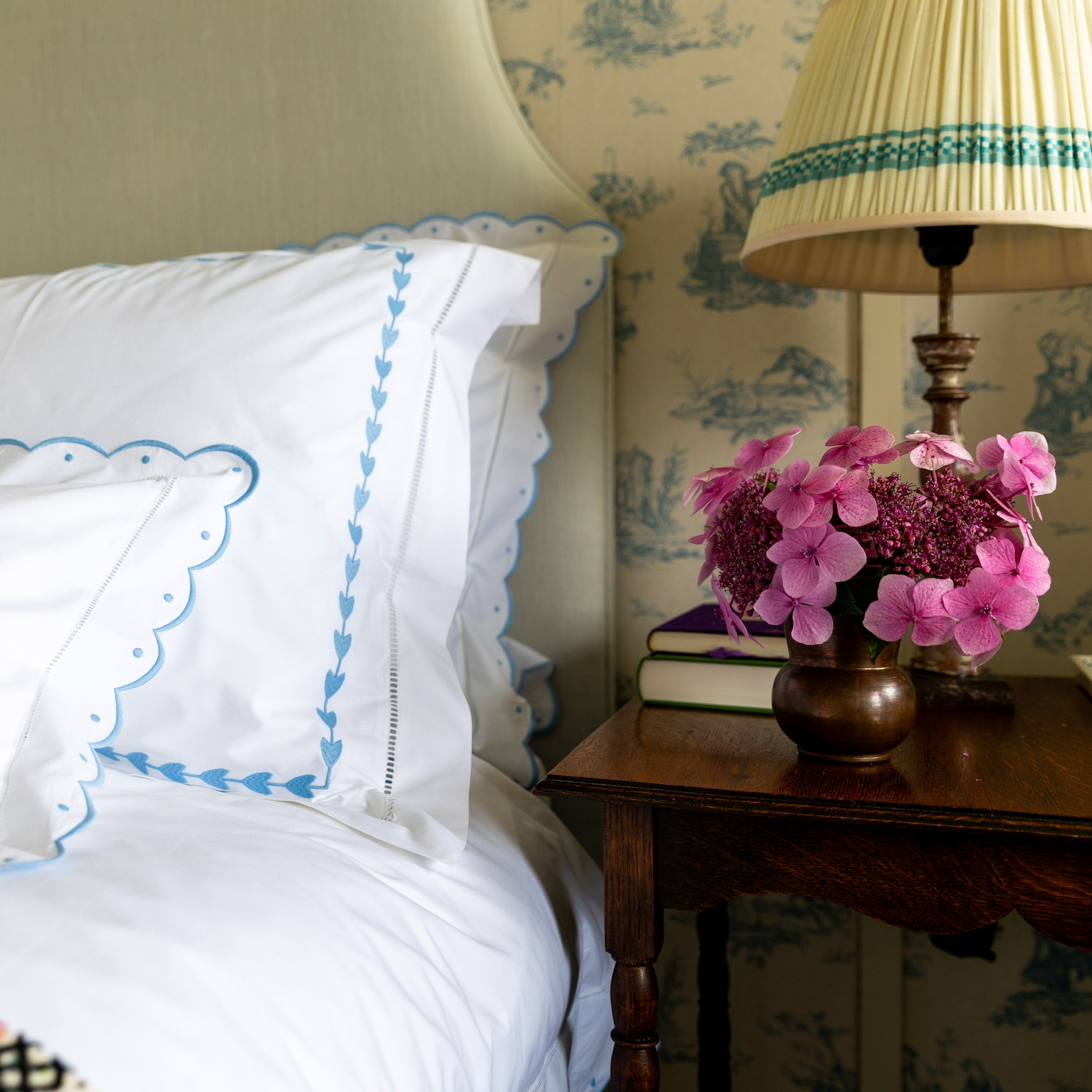 Blue Leaf Border Square Pillowcase