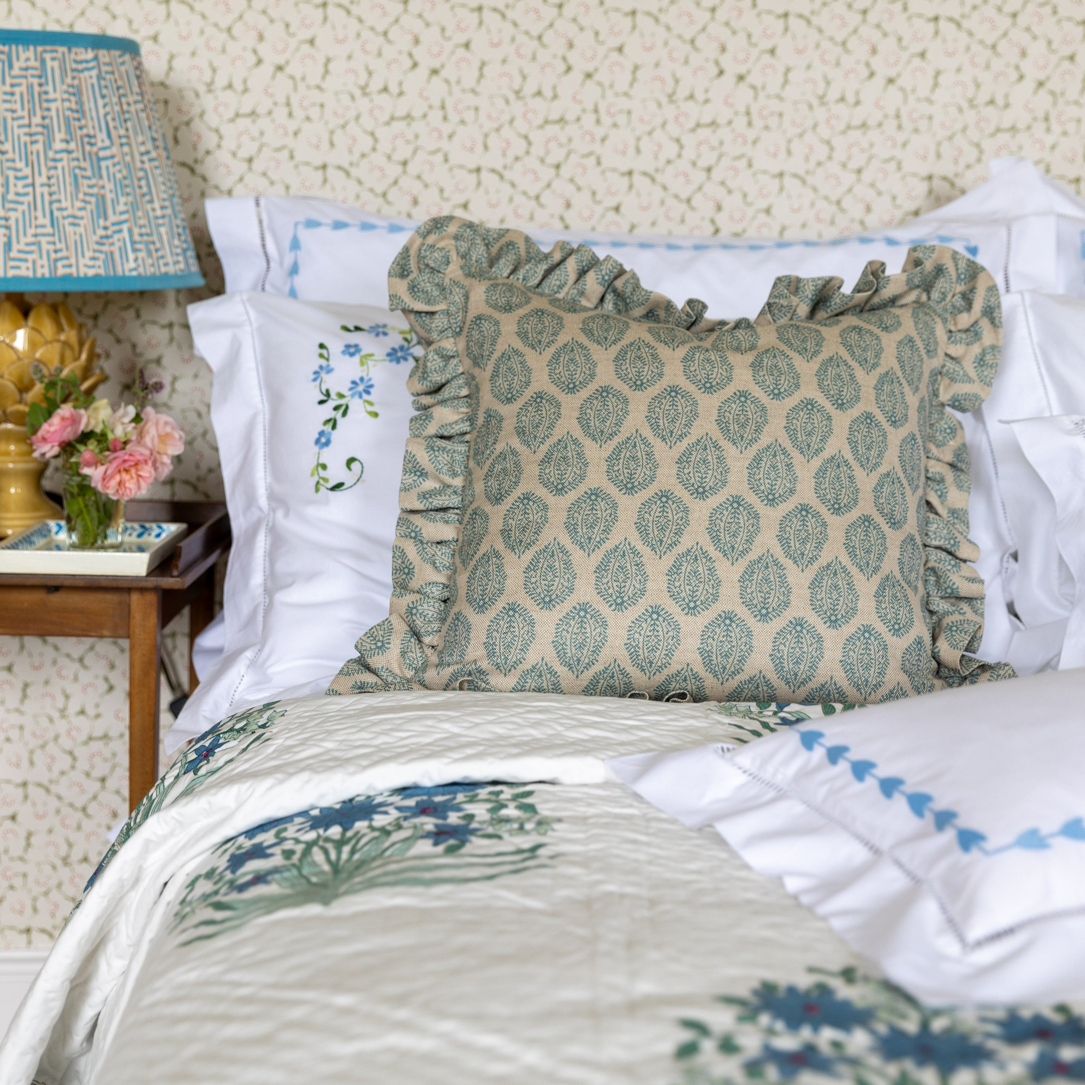 Leaf Linen Ruffle Cushions