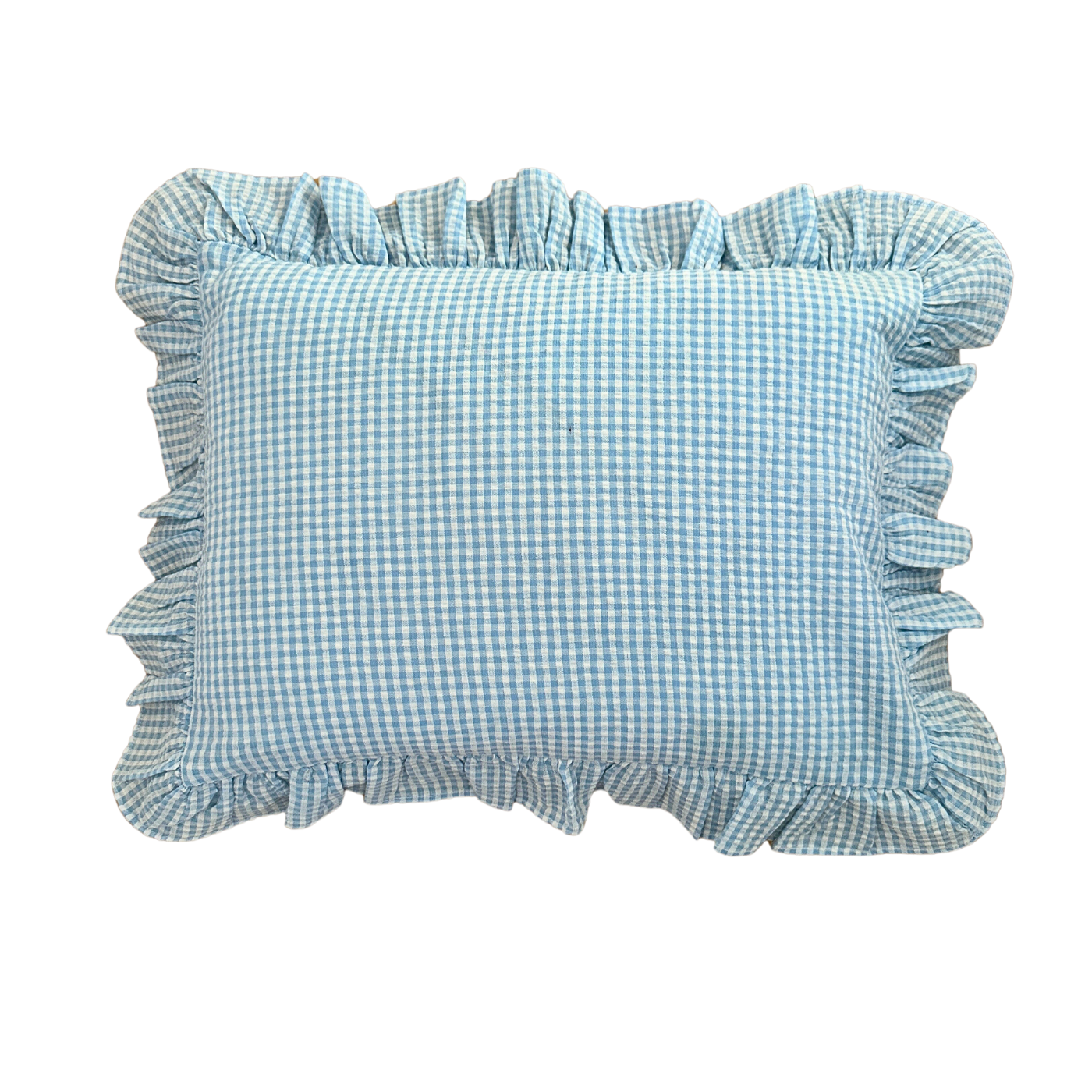 Blue Gingham Ruffle Baby Boudoir Pillowcase