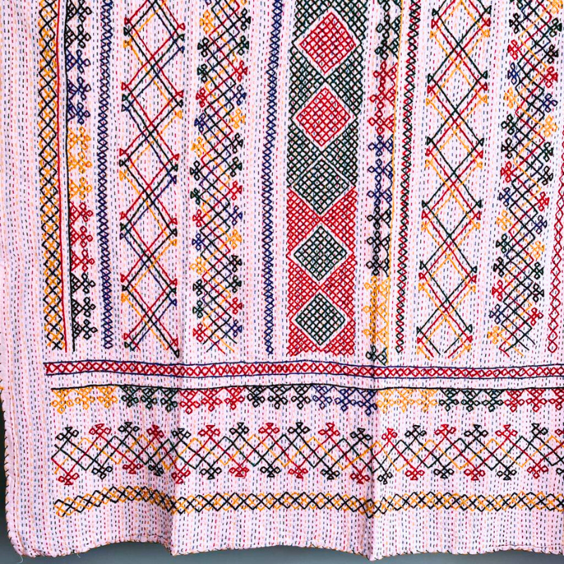 Single Kantha - Criss Cross - Red, Green, Yellow, Purple & Black