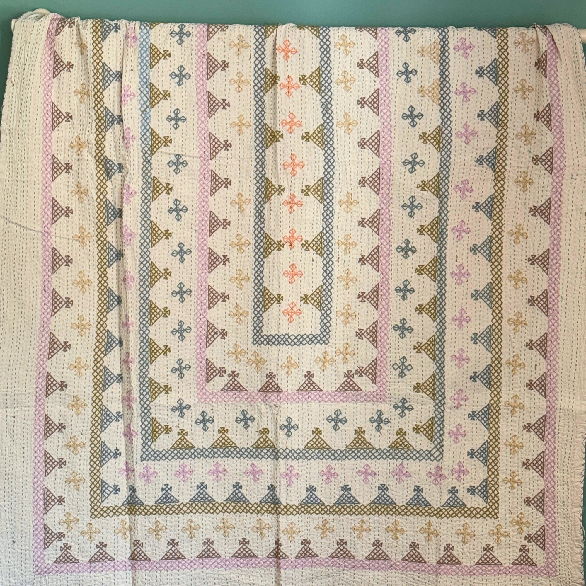 SINGLE KANTHA - LILAC PINK, BEIGE, GREY