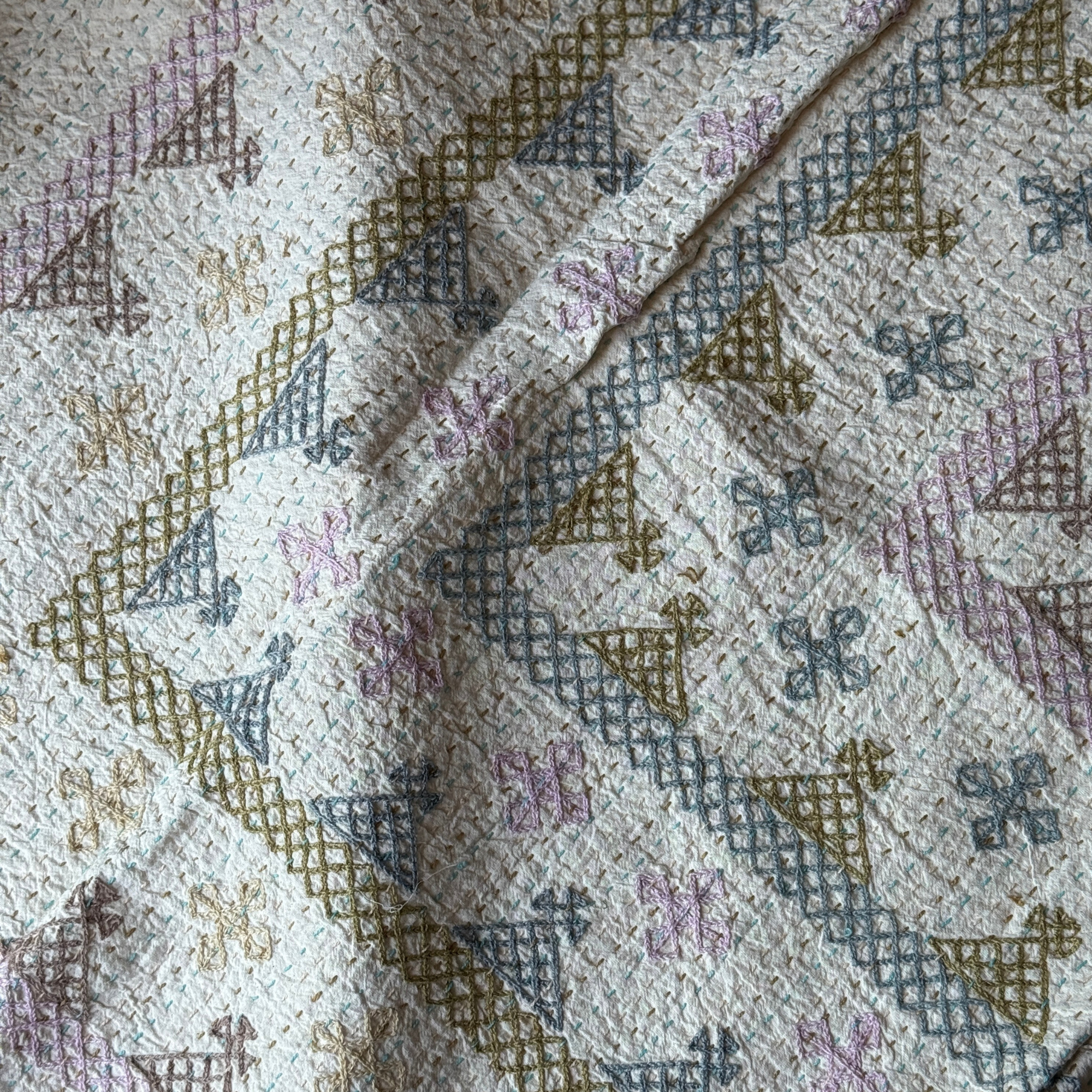 SINGLE KANTHA - LILAC PINK, BEIGE, GREY