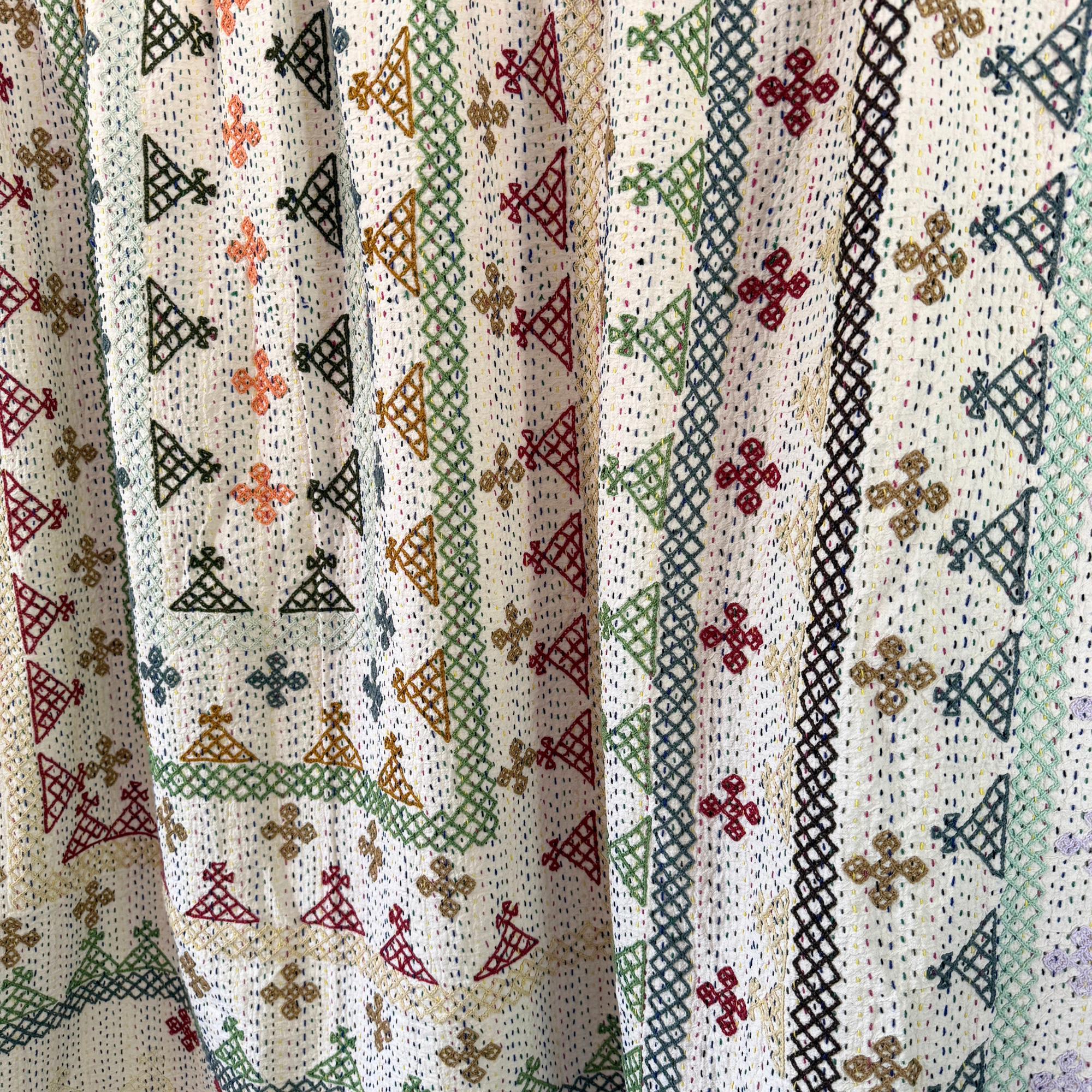 LARGE KANTHA BEDSPREAD - TAUPE, RUSSET, VIOLET, MINT, GREY, BEIGE