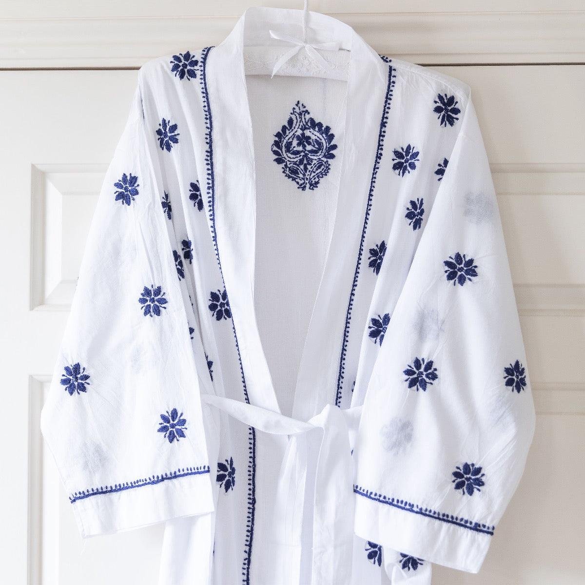 Navy blue kimono robe on sale