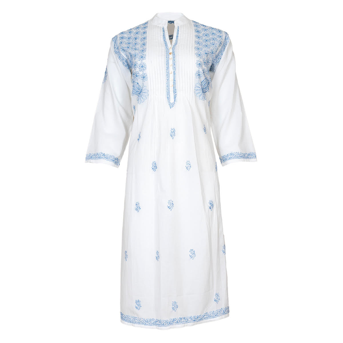 Long Sleeved Nightie - Blue Embroidery