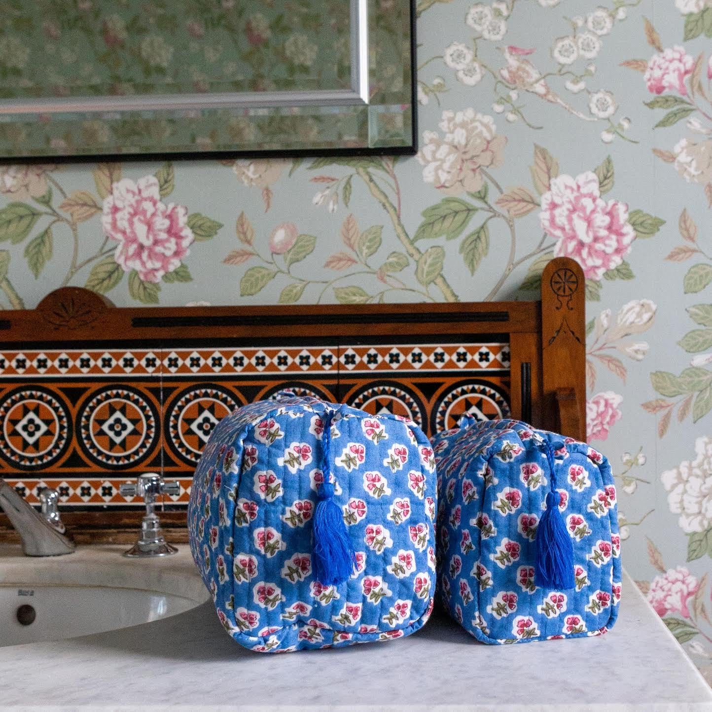 Azure Blue Ditsy Wash Bag