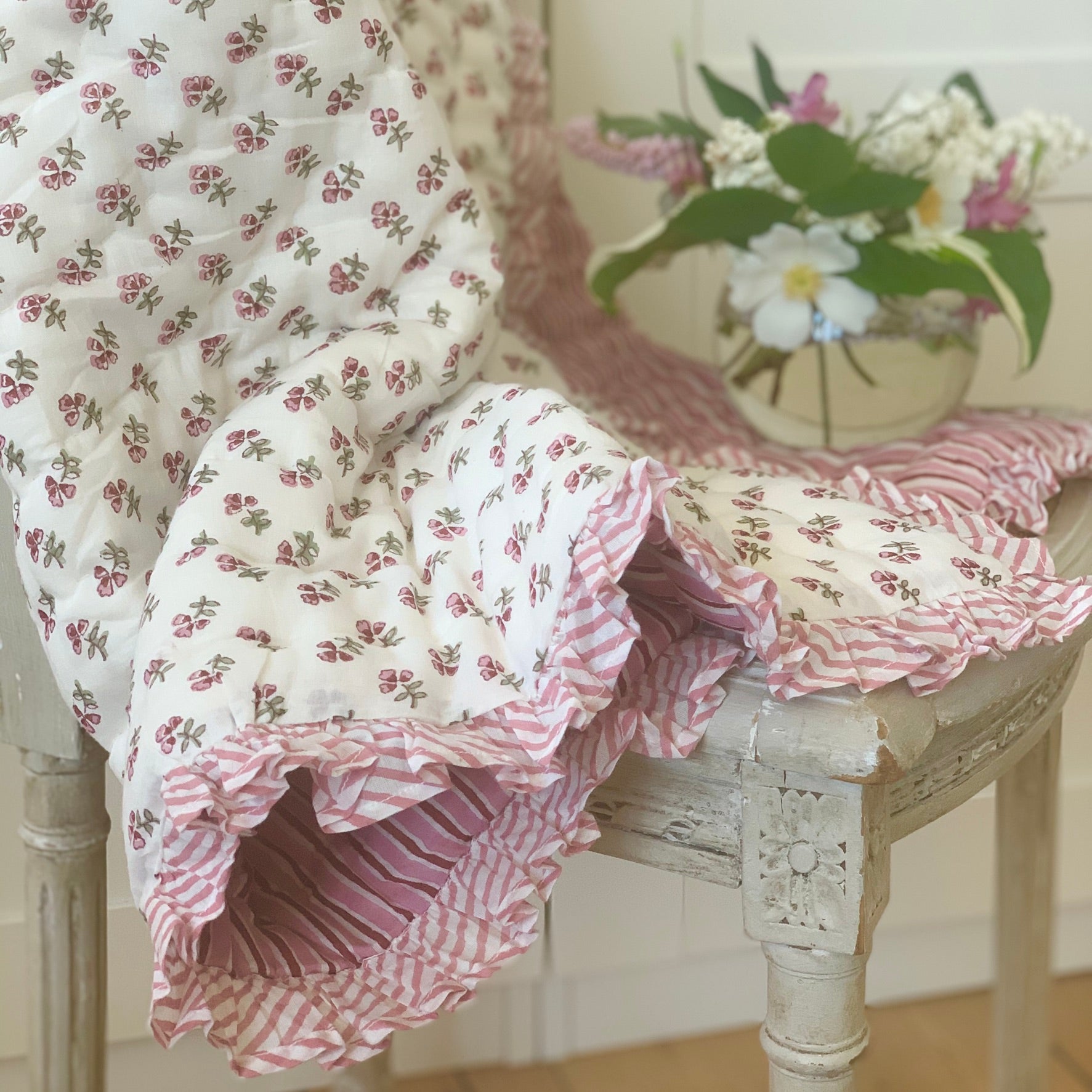 Pink Ditsy Baby Ruffle Quilt
