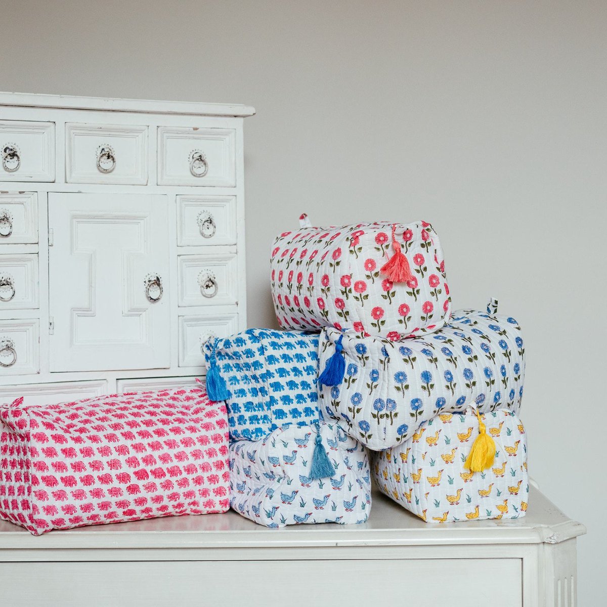 Block Printed Cotton Wash Bag Collection