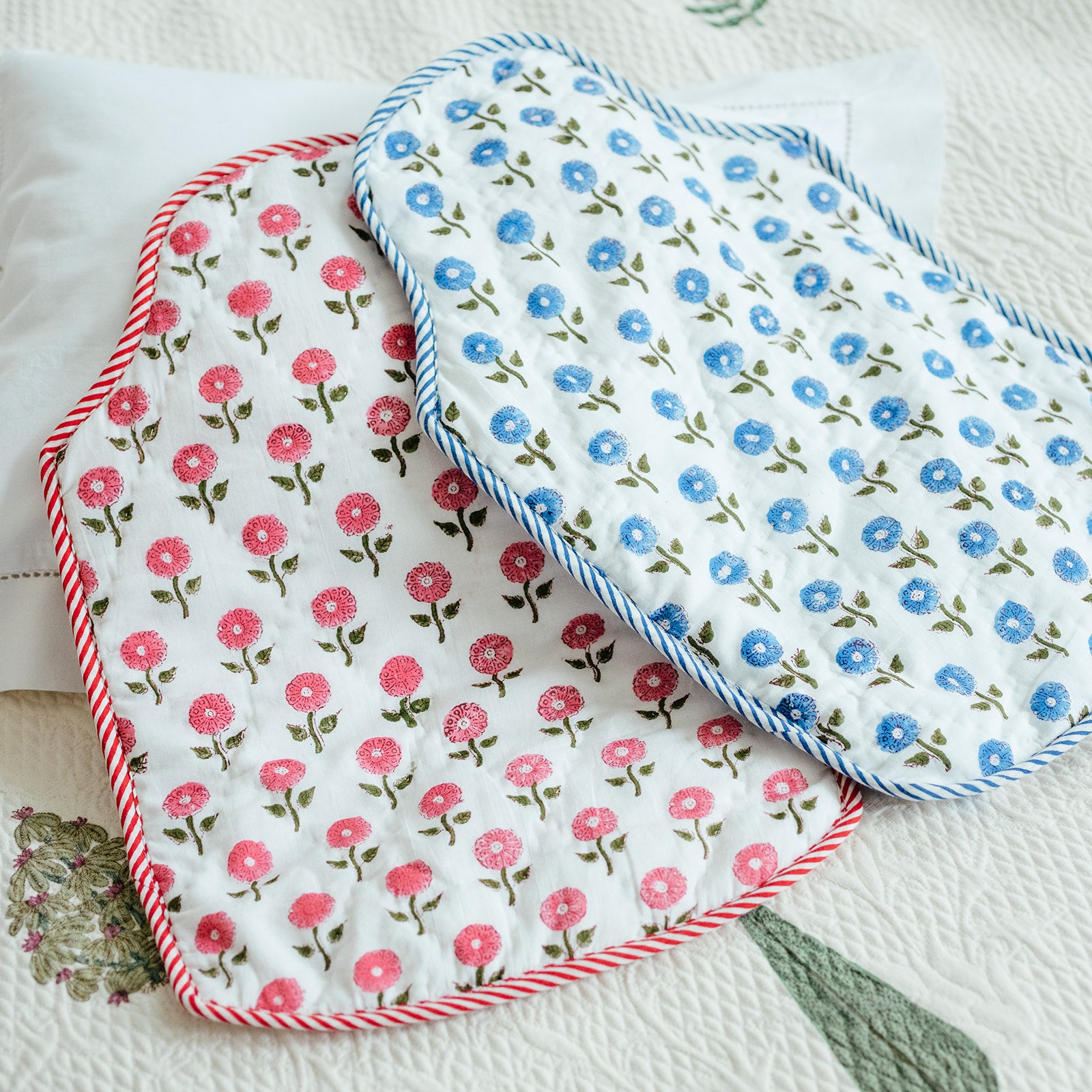 Blue Daisy Cotton Block Printed Hot Water Bottle Cover
