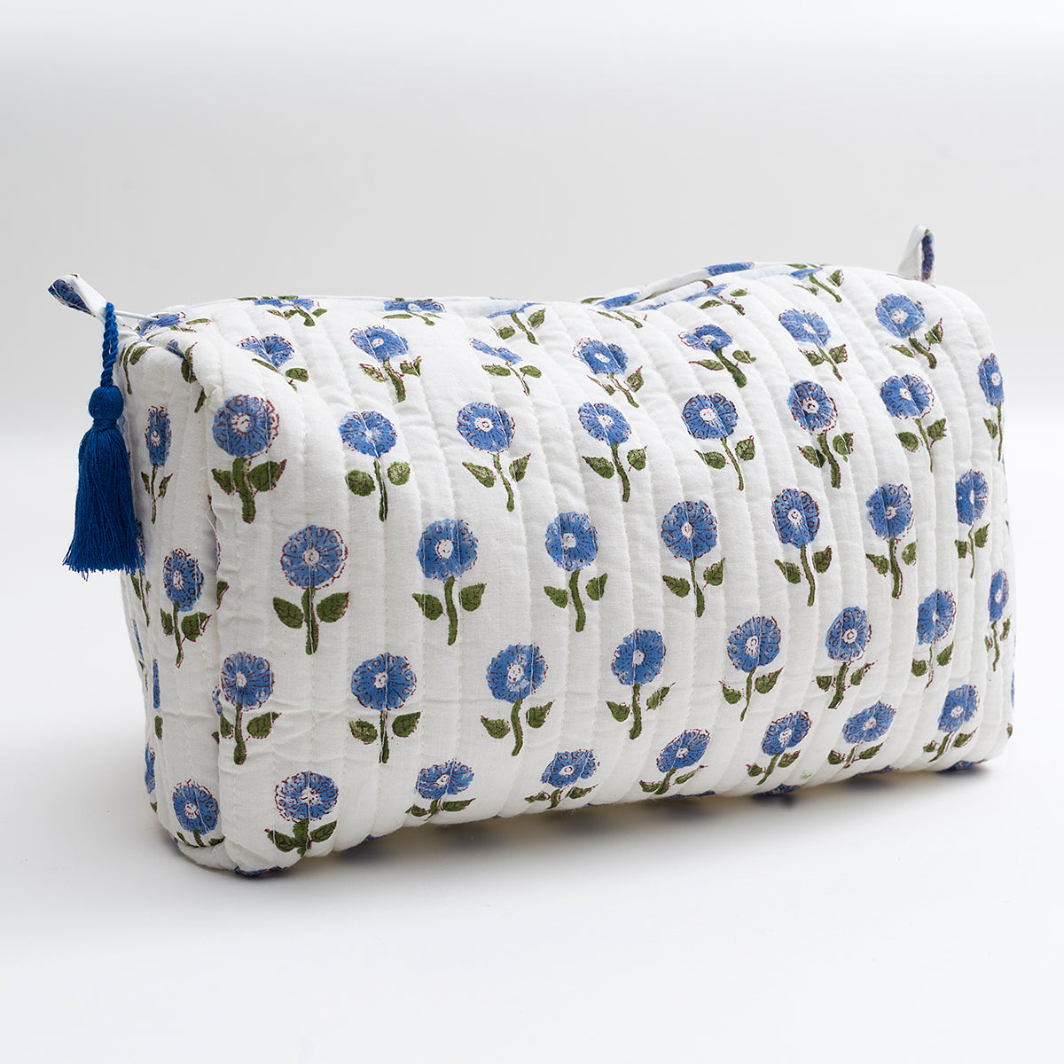 Blue Daisy Block Printed Wash Bag