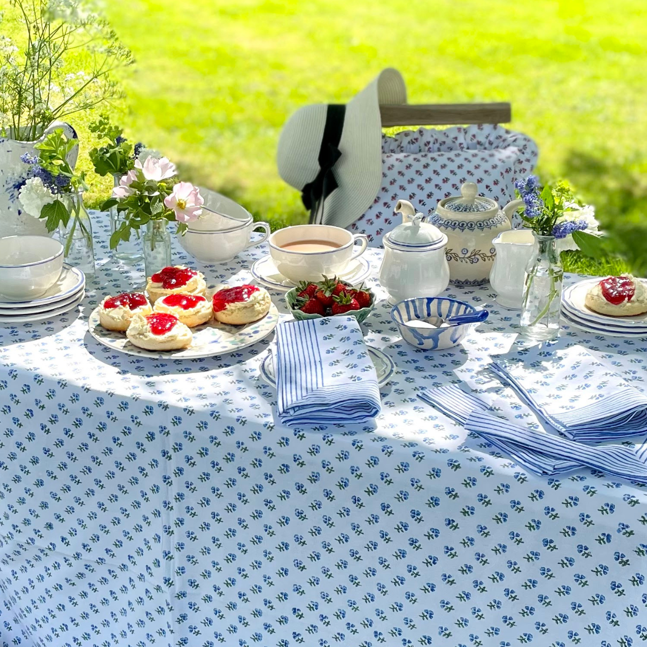 Blue Ditsy Tablecloth