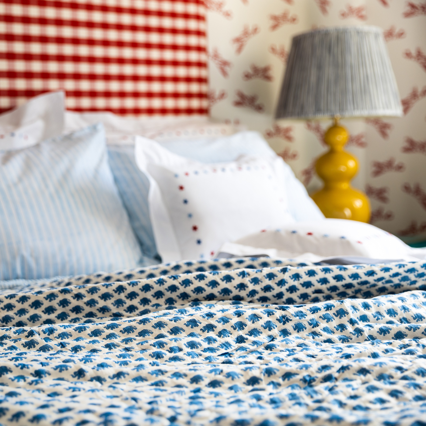 Blue Elephant Block Printed Reversible quilts/ bedspreads/ throws