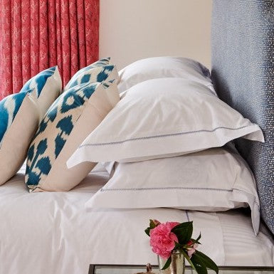 Blue Ladderstitch Cotton Duvet Cover with Oxford Border