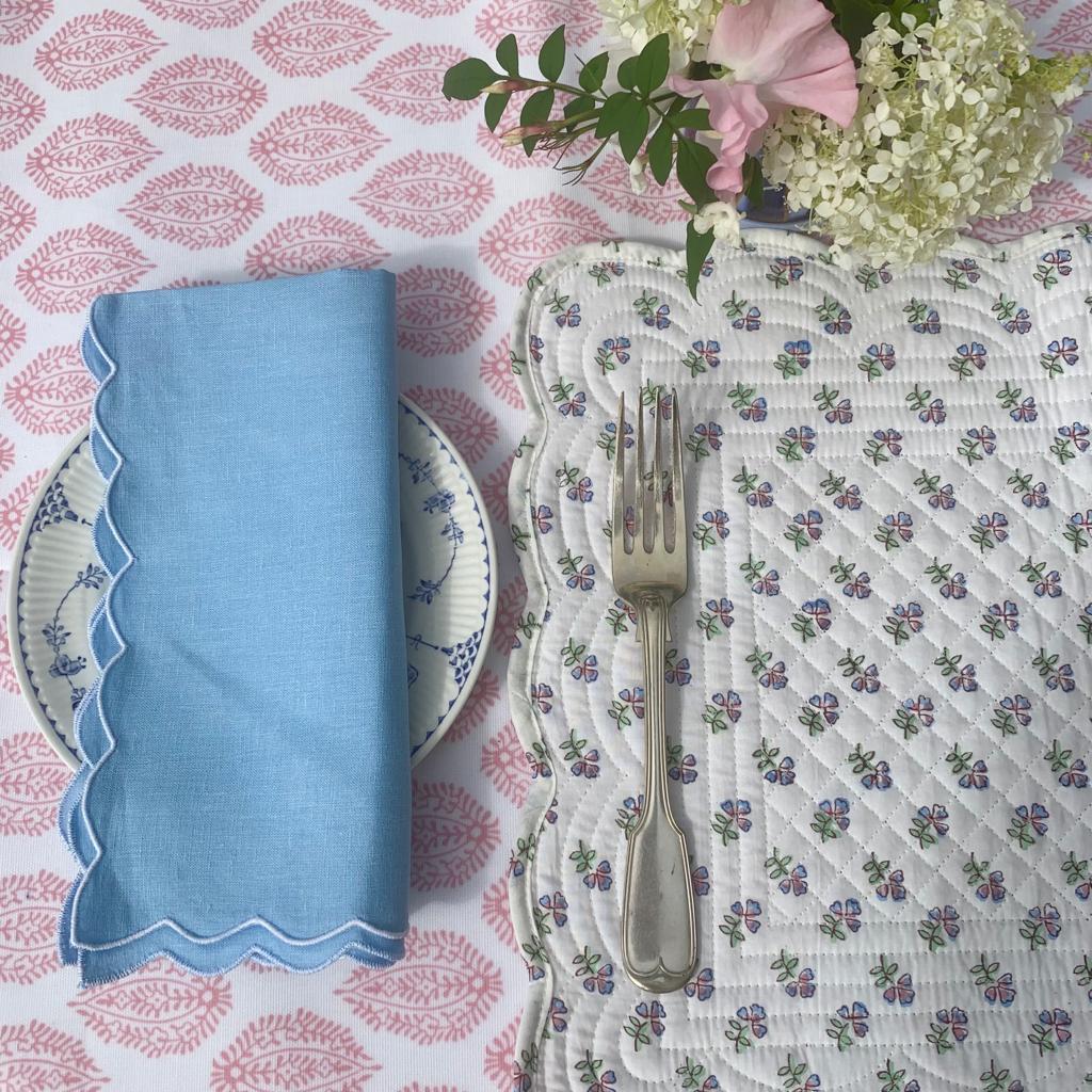 Blue linen scallop edge napkin