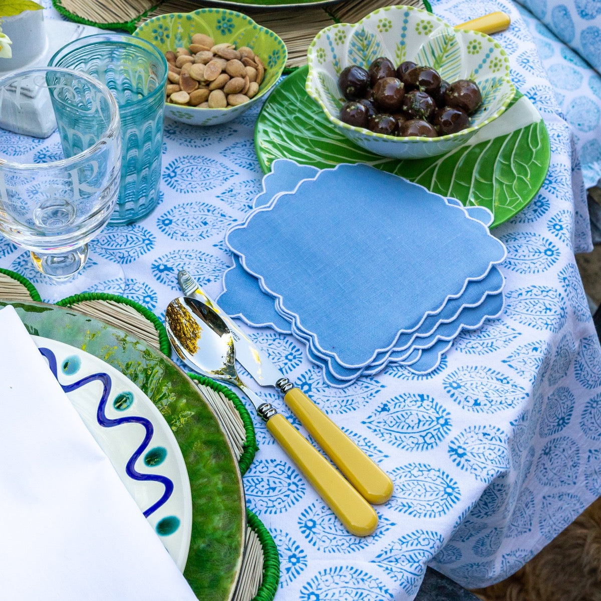 Blue Scallop Linen Cocktail Napkin