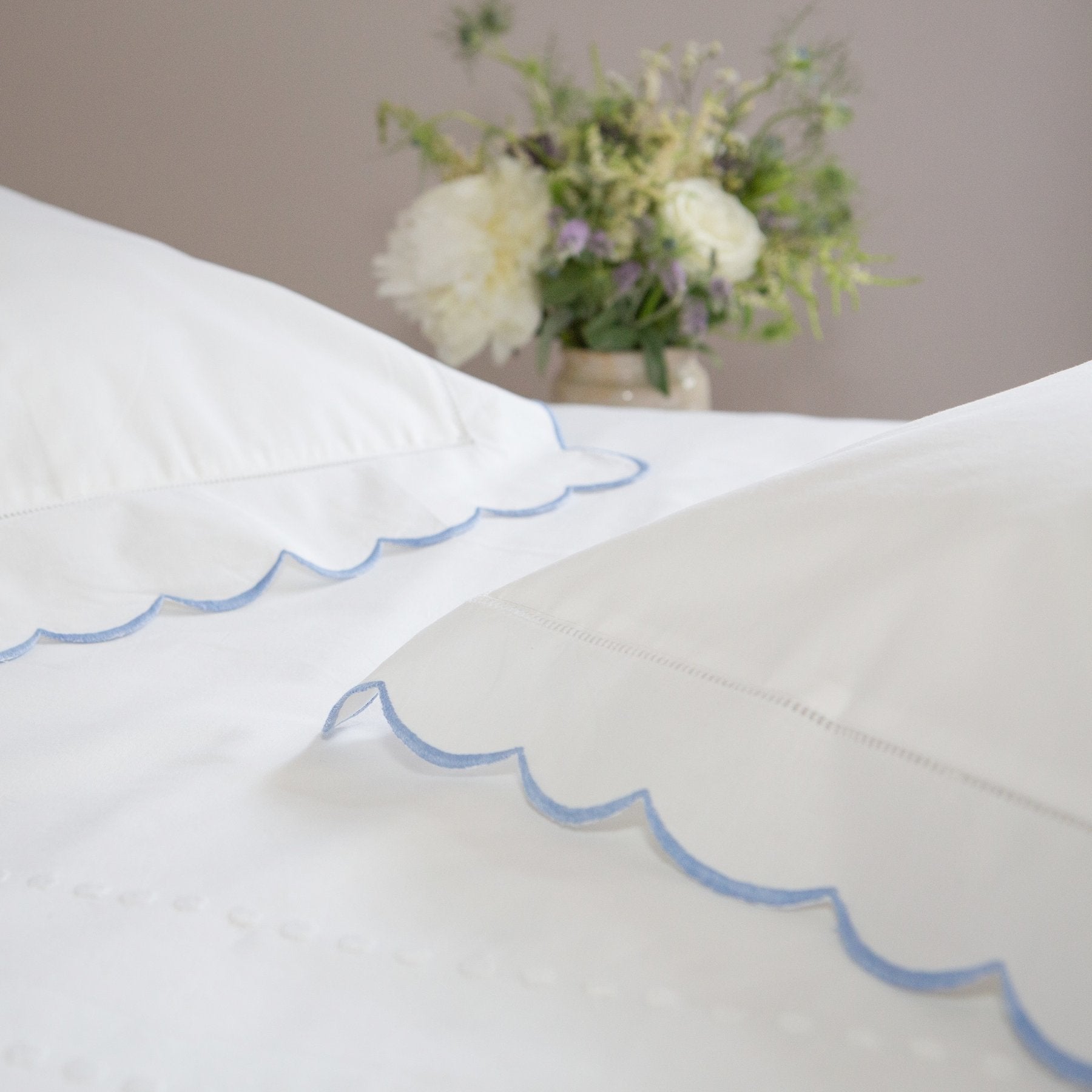 Blue Scallop Cotton Flat Top Sheet