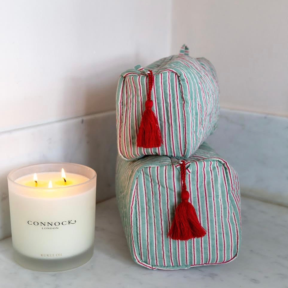 Green Stripe Wash Bag