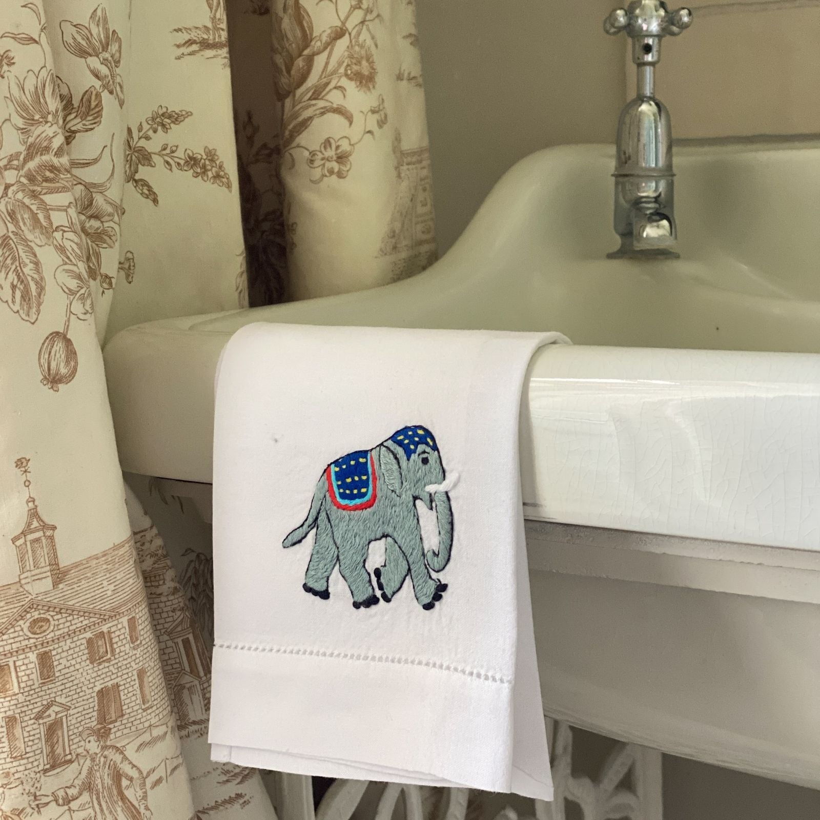 Hand Embroidered Cotton Elephant hand towel