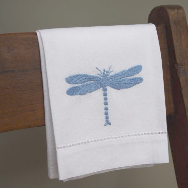 Blue dragonfly embroidered hand towel