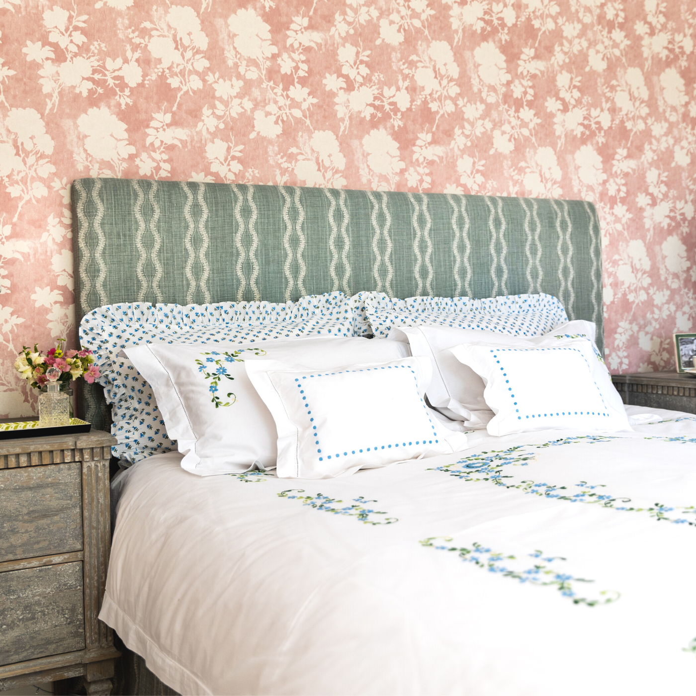 Margot Embroidered Flowers Cotton Duvet Cover