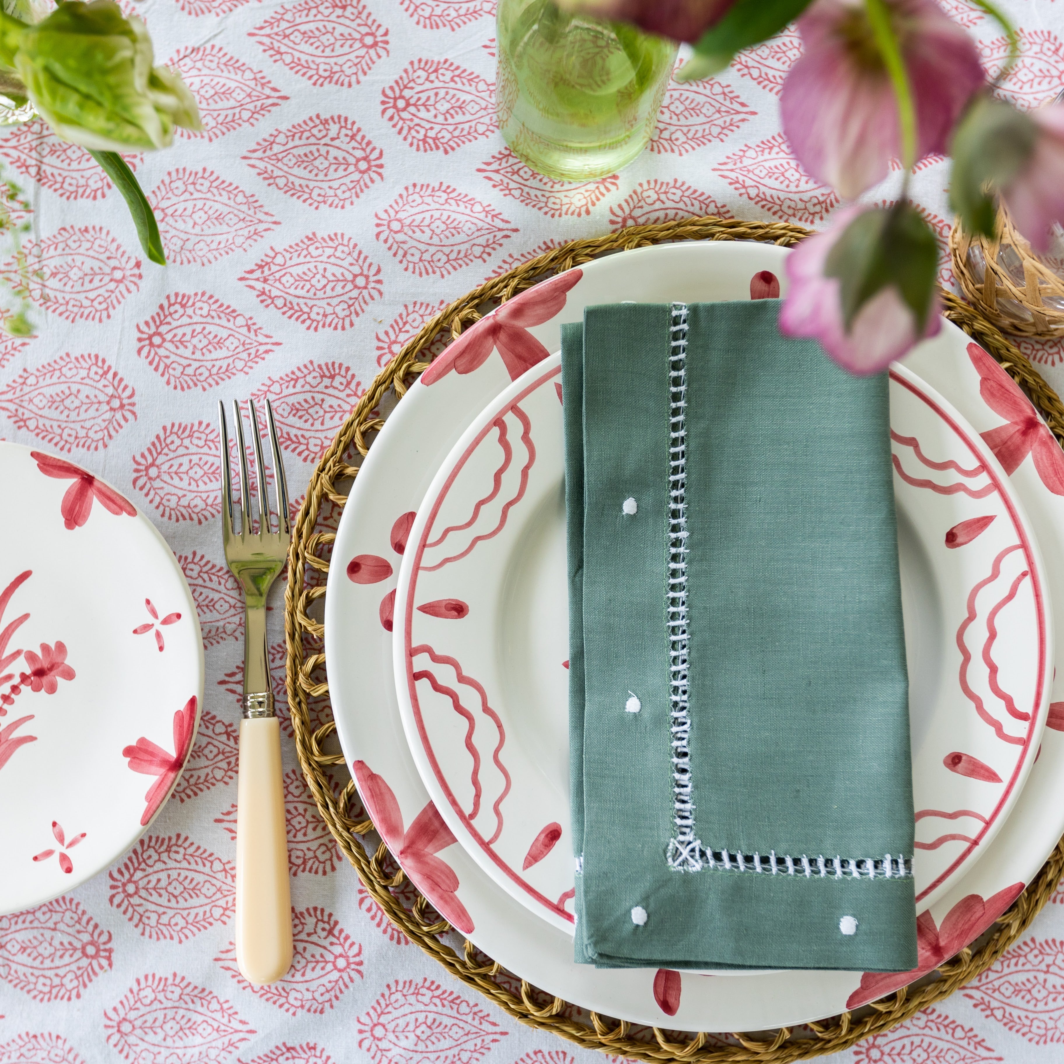 Green Linen Dot Napkin - Set of 4