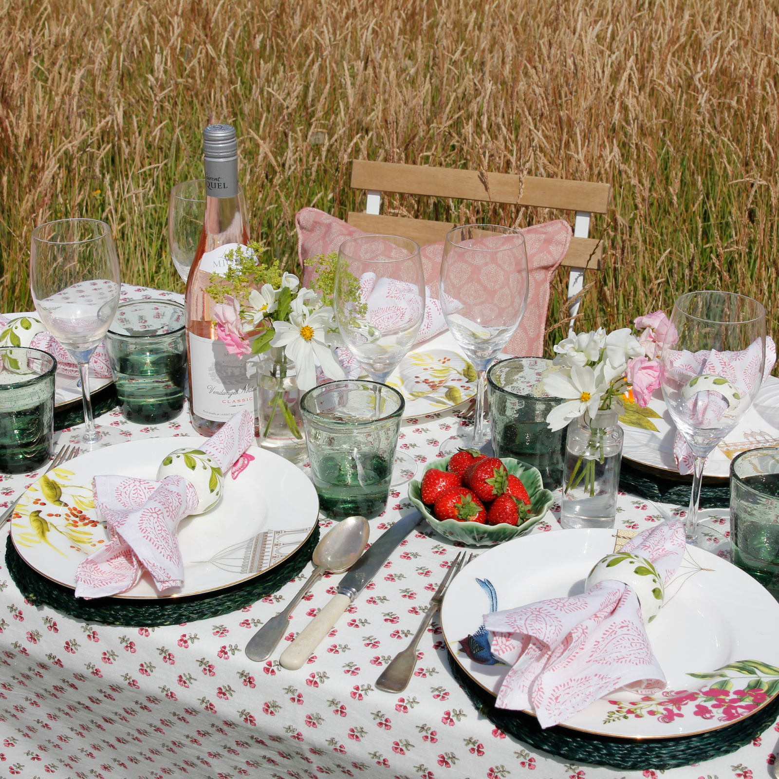 Pink Ditsy Ruffle Tablecloth