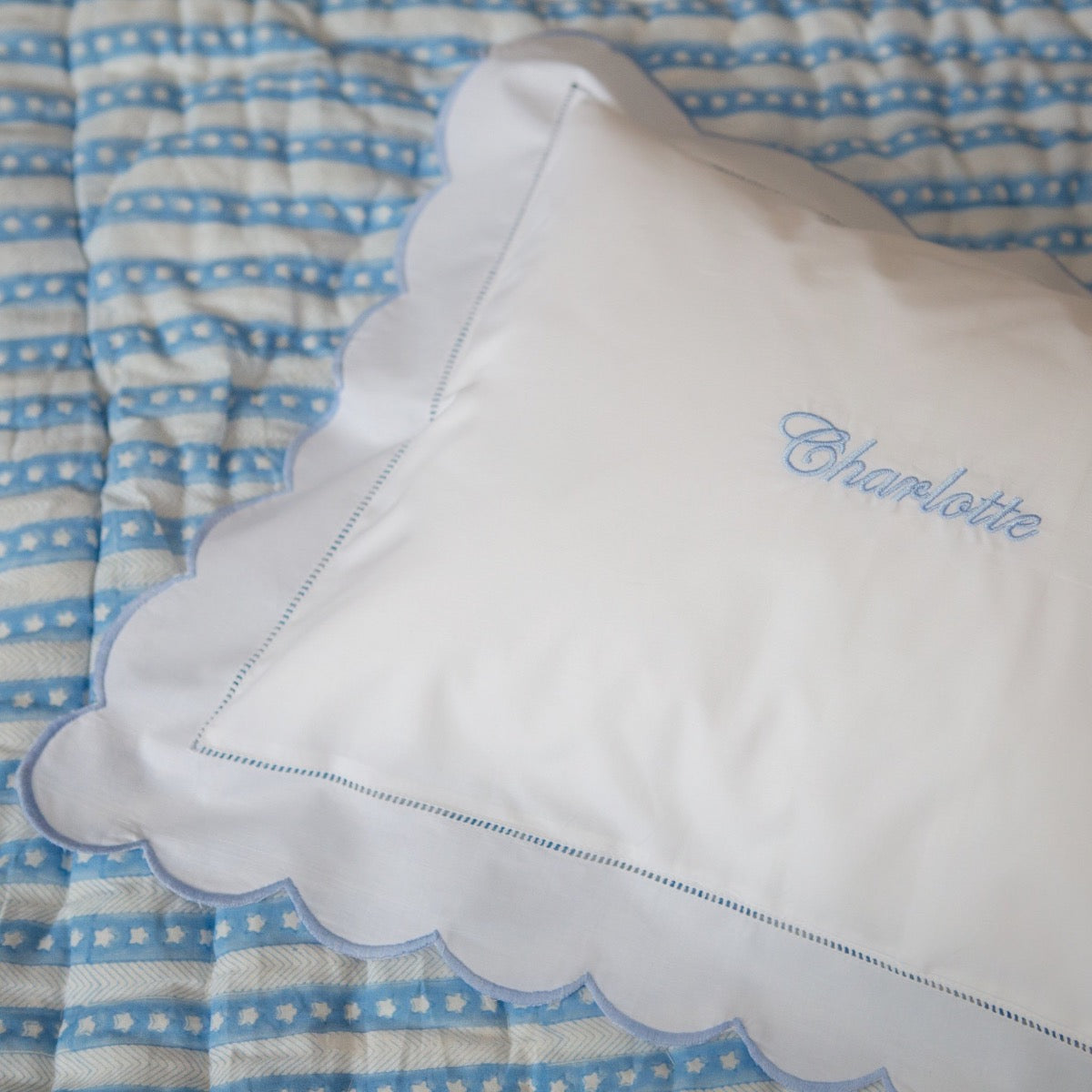 Blue Scallop Baby Boudoir Pillowcase