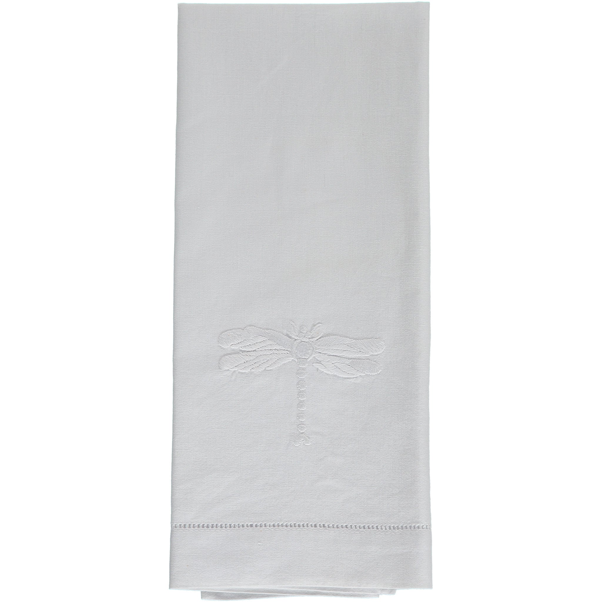 White dragonfly embroidered hand towel