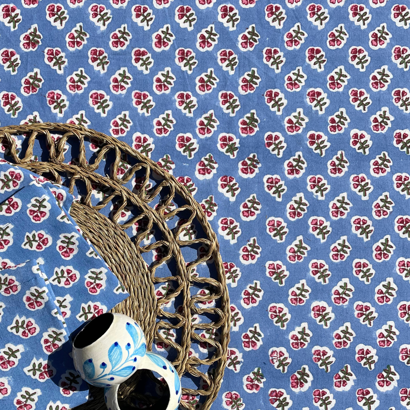 Azure Blue Ditsy Tablecloth