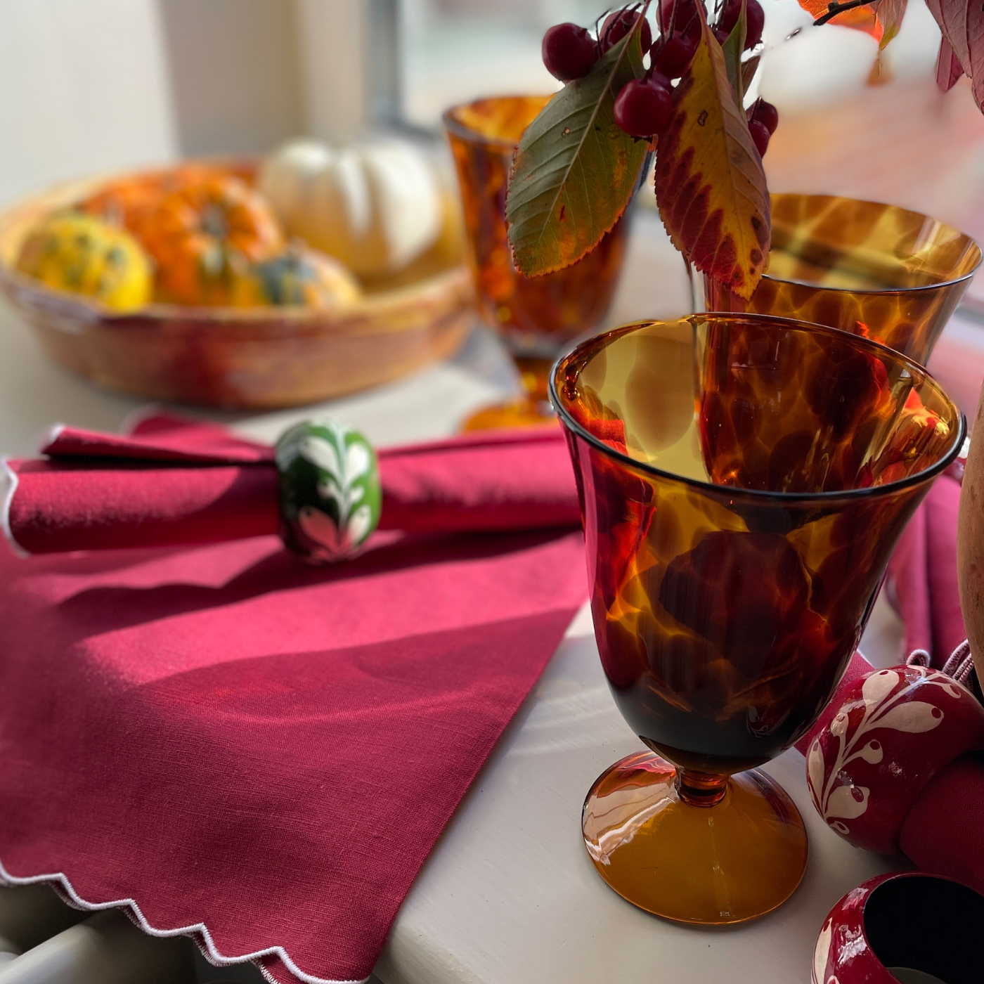 Dark Green Hand Painted Napkin Rings