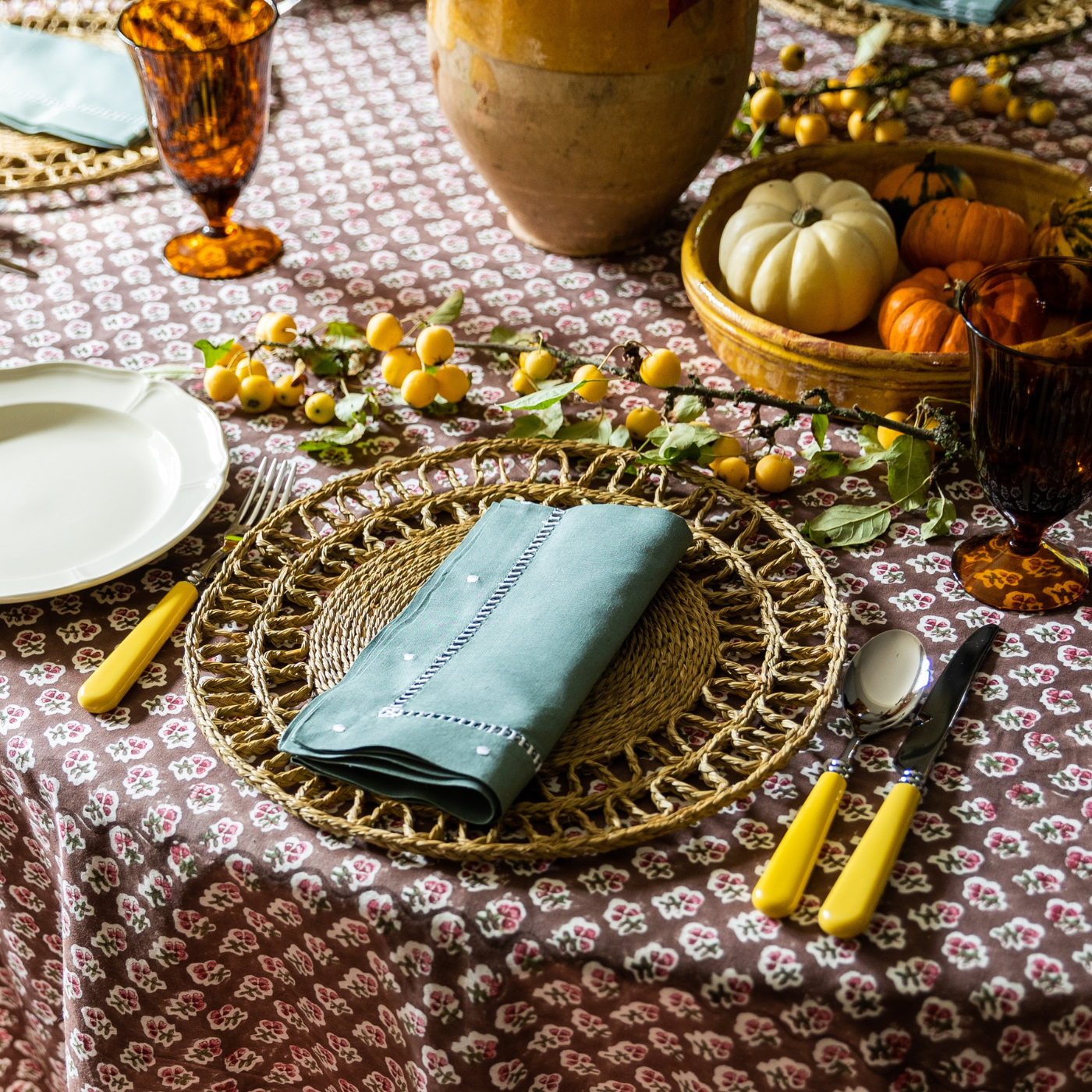 Green Linen Dot Napkin - Set of 4