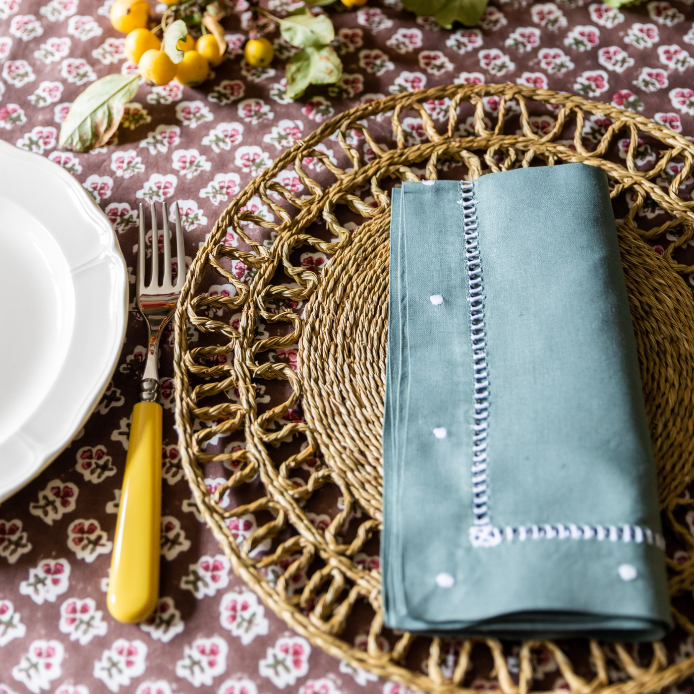 Green Linen Dot Napkin - Set of 4