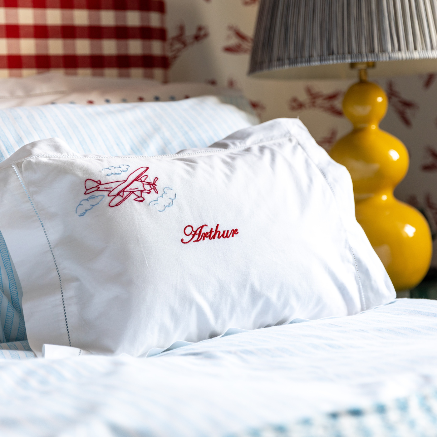 Red & Blue Aeroplane Baby Pillowcase