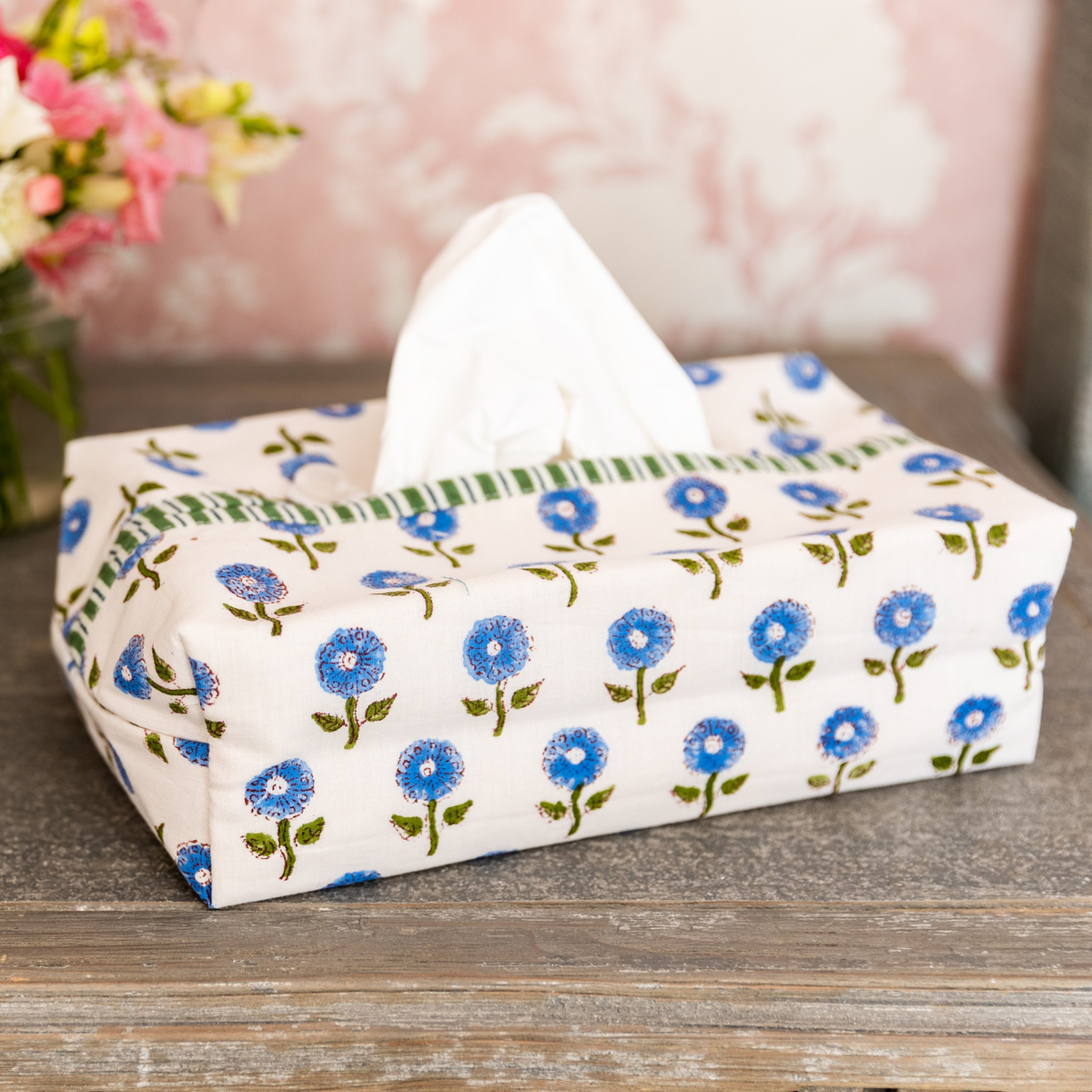Blue Daisy Fabric Tissue Box Cover