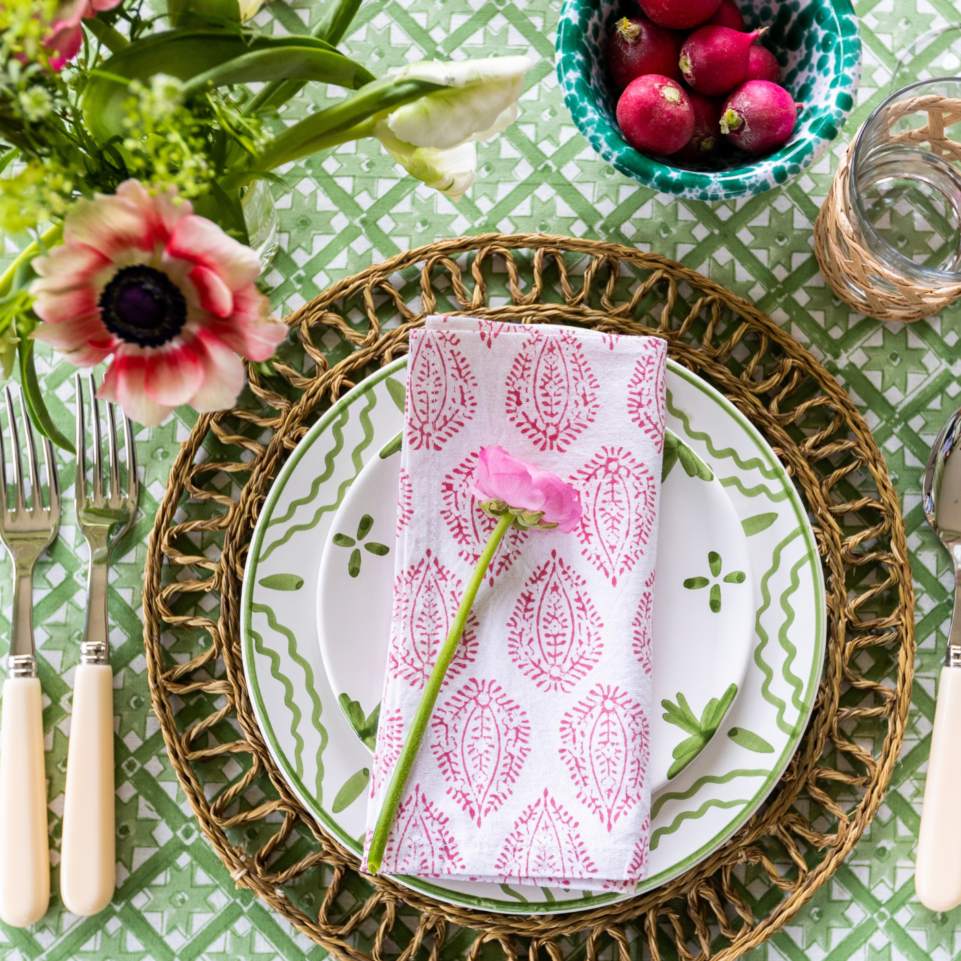Pink Leaf Napkin - Set of 4