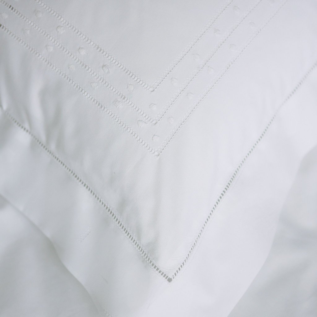 Cotton hand embroidered Matilda White Pillowcase with hand hem stitched border
