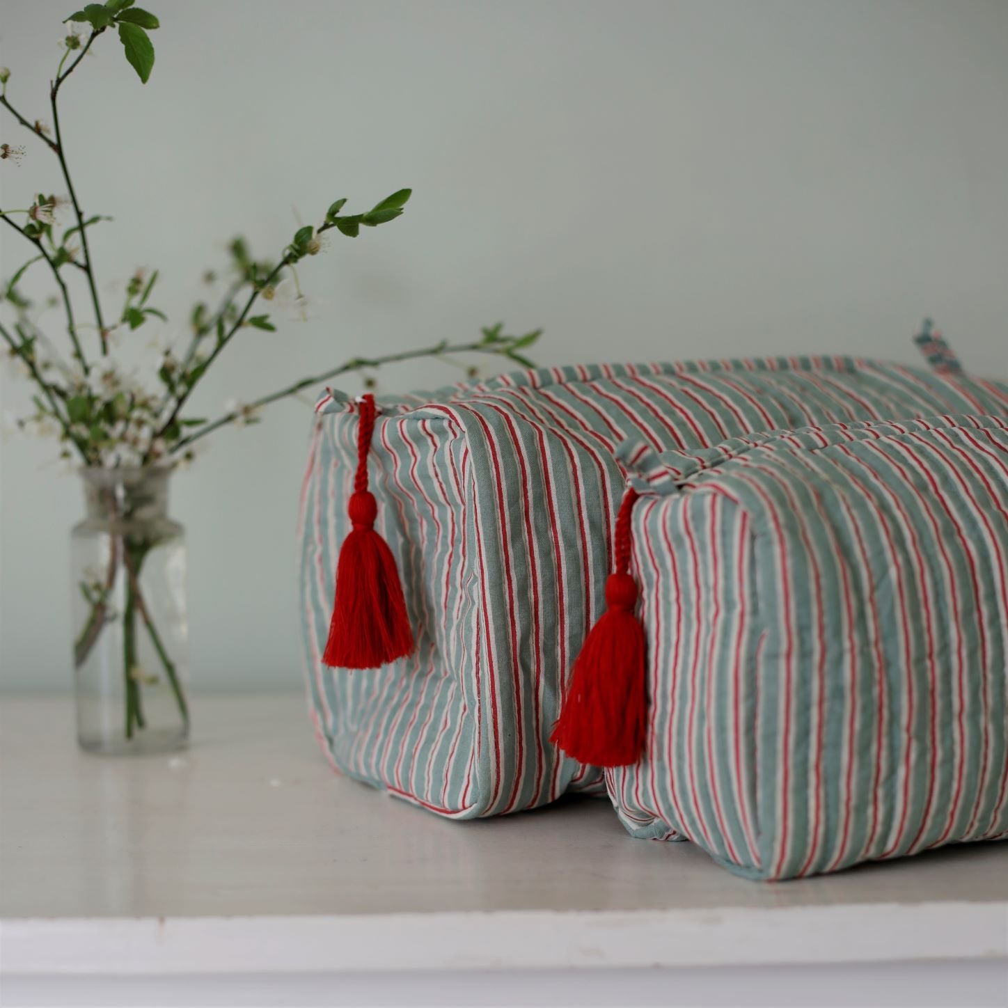 Green Stripe Wash Bag