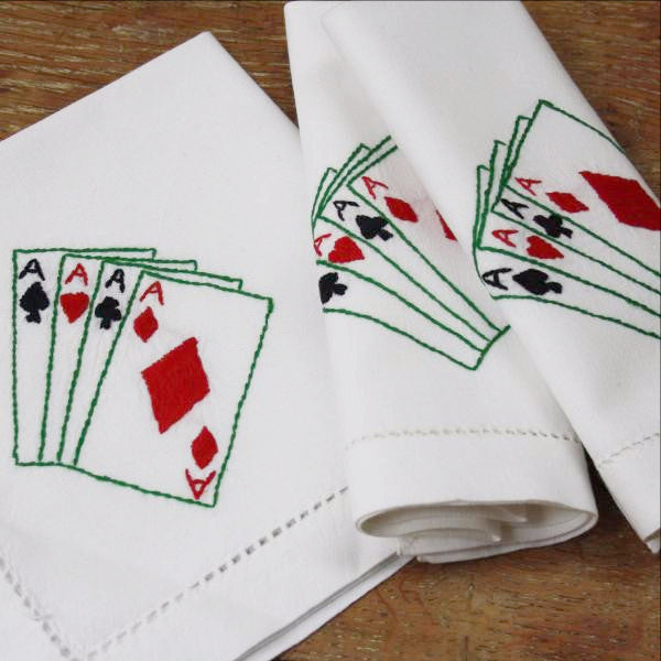 playing cards embroidered napkin