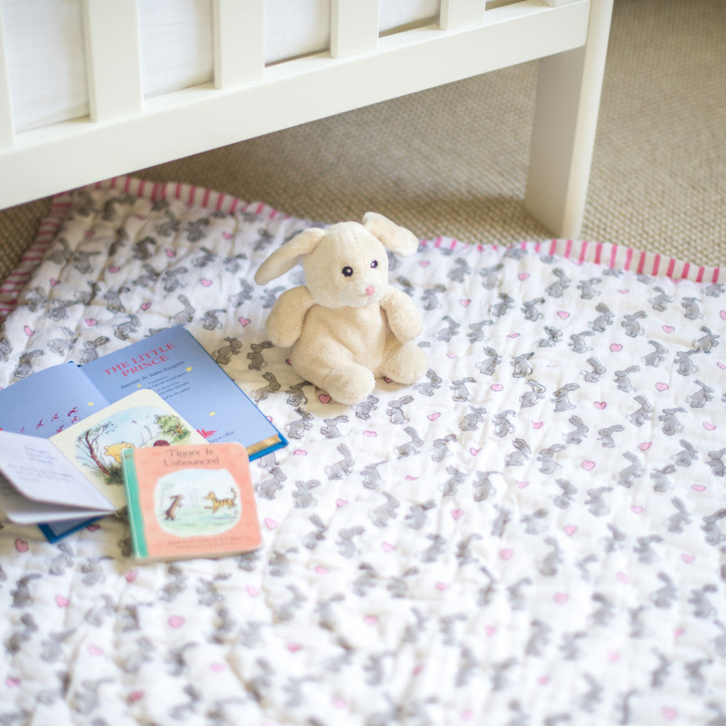 Pink bunny quilted playmat