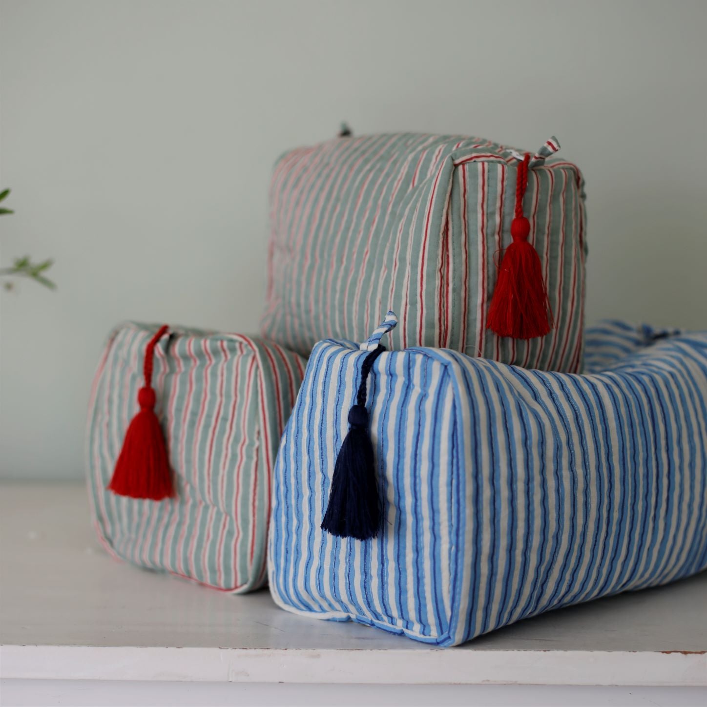 Green Stripe Wash Bag