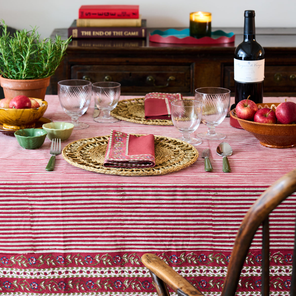 Striped Folk Tablecloth with Border