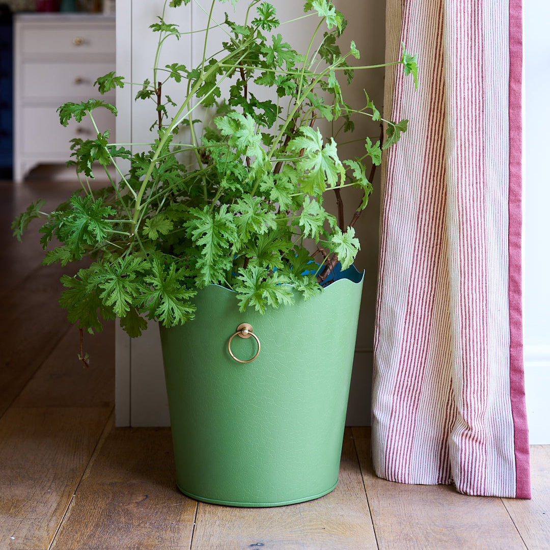 Large Toleware Wastepaper Bin - Sky Blue & Piquant Green